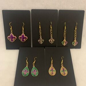 Gold Enamel Fleur-de-Lis Earrings